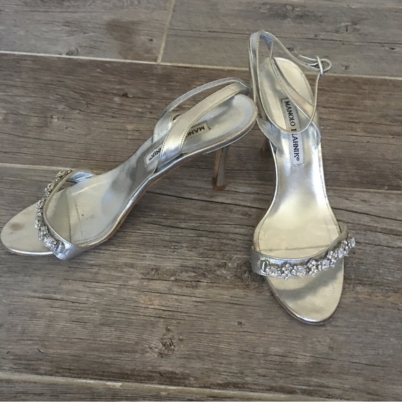 Manolo Blahnik crystal embellished silver evening shoes. - Picture 2 of 12